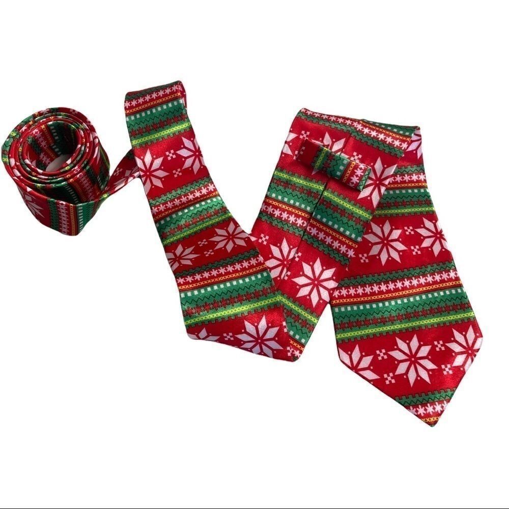 AMSCAN,INC., CHRISTMAS TIE, Ribbon&Snowflakes, 58X3.5, red, white, green‎